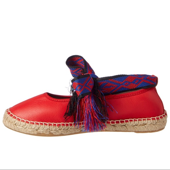 SALE FREE PEOPLE MAYA WRAP RED LEATHER ESPADRILLE. RIBBON TIES - Picture 2 of 8